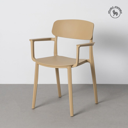 Mobilier Gradina - Set 2 scaune grădină plastic bej stivuibile