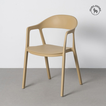 Mobilier Gradina - Set 2 scaune grădină plastic bej stivuibile