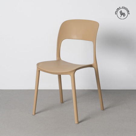 Mobilier Gradina - Set 2 scaune grădină plastic bej stivuibile