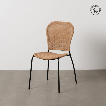Scaune - Set scaune interior exterior ratan natural din oțel și polietilenă
