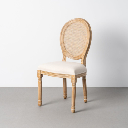 Provensal - Scaun dining CLASIC, Lemn, Ratan, Stofa In Crem - creativdeco.ro