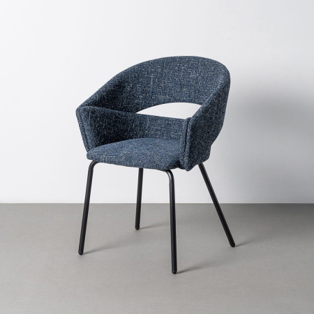 Scaune Dining - Set 2 scaune dining stofă albastră metal negru