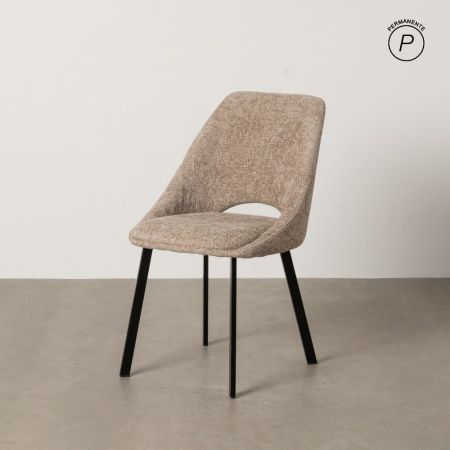 Scaune in Stil Modern - Set scaune dining bej cu spătar decupat și picioare metalice negre