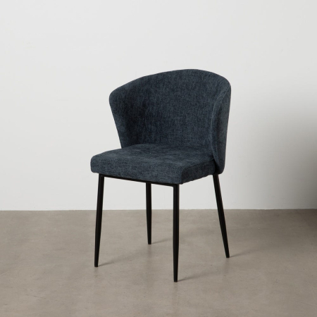 Scaune in Stil Modern - Scaune bleumarin texturate cu brațe și picioare metalice negre