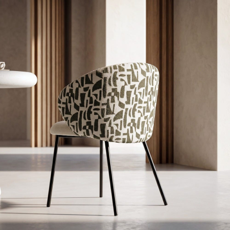 Scaune HoReCa - Set 2 scaune crem cu imprimeu geometric verde