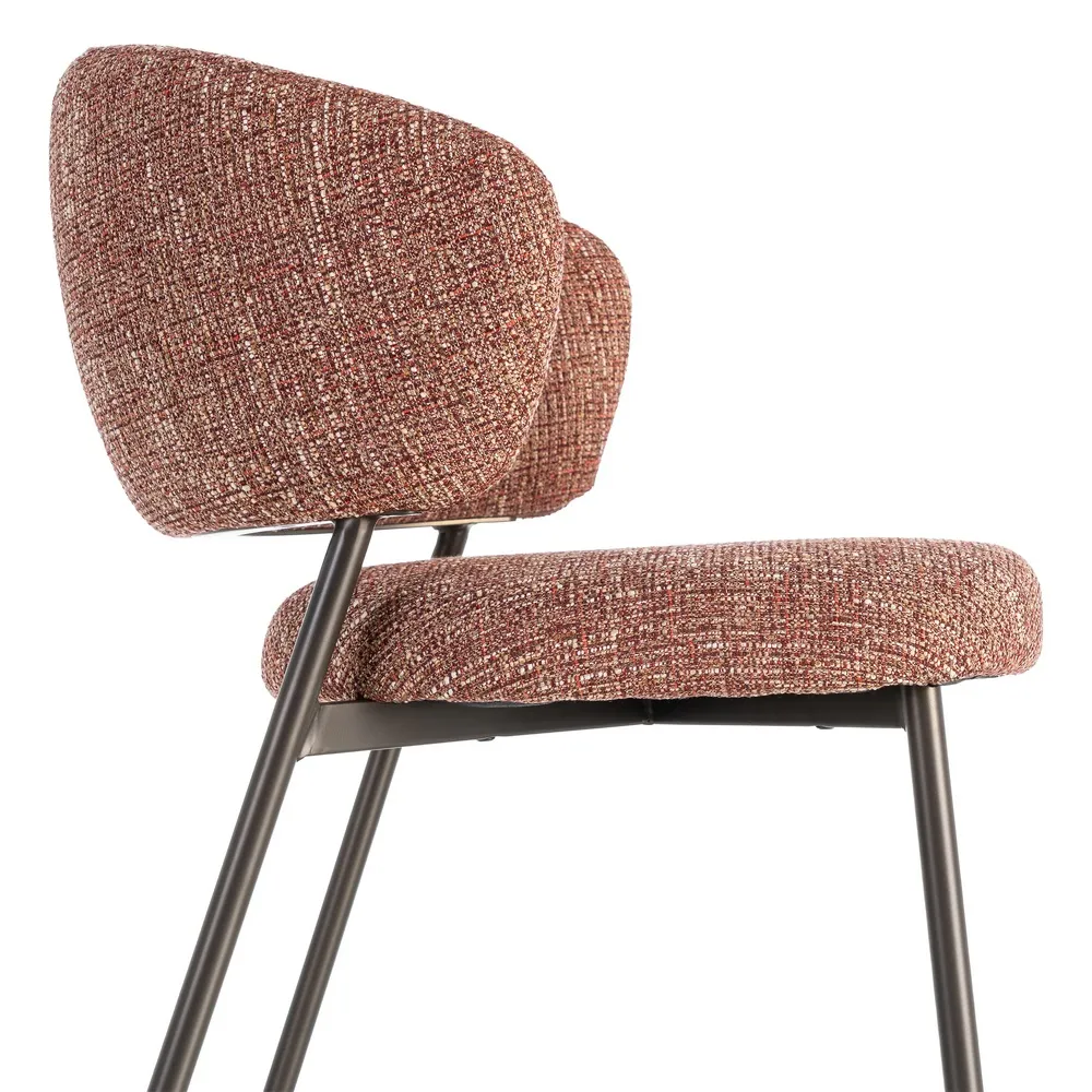 Set 2 scaune dining și Horeca tapițate stofă roșu marmorat și bază metalică [5]