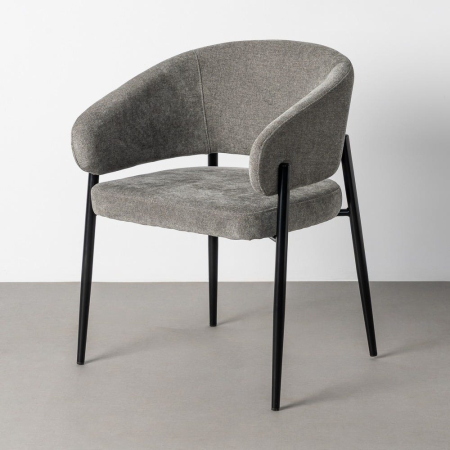 Mobilier - Set 2 scaune gri cu brațe și spătar semicircular pe cadru metalic negru cu șezut suspendat
