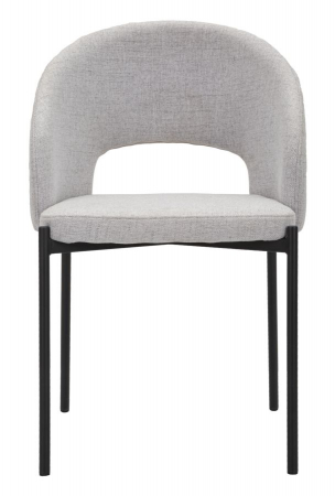 Set de 2 scaune dining gri tapițate din stofă, spătar curbat cu decupaj și picioare metalice negre [3]
