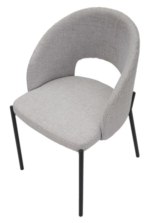 Set de 2 scaune dining gri tapițate din stofă, spătar curbat cu decupaj și picioare metalice negre [5]