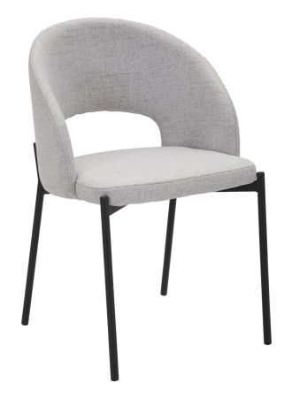 Scaune in Stil Scandinav - Set de 2 scaune dining gri tapițate din stofă, spătar curbat cu decupaj și picioare metalice negre
