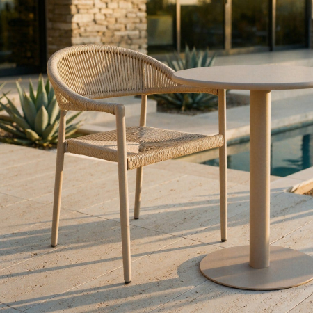 Scaune Dining - Set 2 scaune HoReCa exterior din aluminiu și ratan PE bej