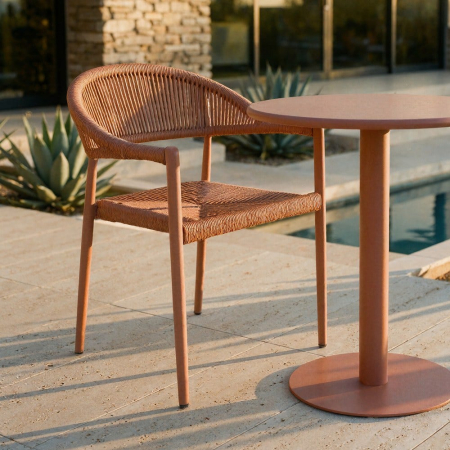 Scaune Dining - Set 2 scaune HoReCa exterior din aluminiu și ratan PE terracotta