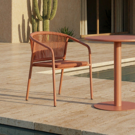 Scaune - Set 2 scaune HoReCa exterior aluminiu ratan PE terracotta