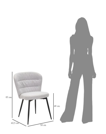 Set de 2 scaune dining gri tapițate, spătar canelat cu decupaj, picioare metalice conice, stil contemporan [1]