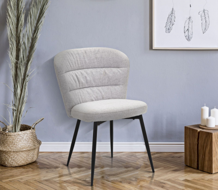 Set de 2 scaune dining gri tapițate, spătar canelat cu decupaj, picioare metalice conice, stil contemporan [3]