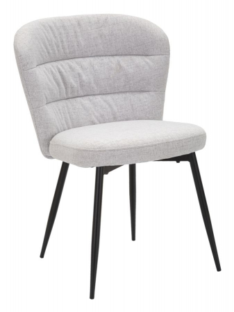Scaune in Stil Scandinav - Set de 2 scaune dining gri tapițate, spătar canelat cu decupaj, picioare metalice conice, stil contemporan