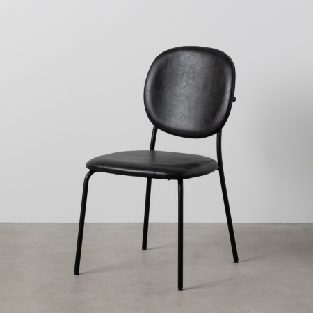 Scaune Dining - Set 2 scaune negre din piele ecologică și metal