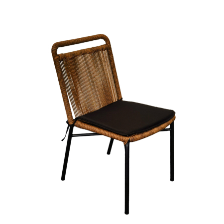 Set scaune dining terasă ratan sintetic maro cu perne și metal negru