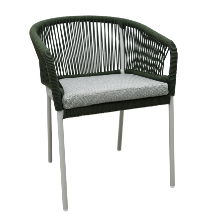 Scaune Gradina - Set 2 scaune stivuibile de grădină HORECA și lounge din franghie verde și pernă albă