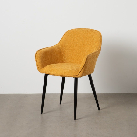 Scaune galben muștar tapițate cu brațe – set 2 bucăți, stil modern