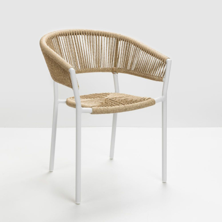 Stil de design - Set 2 Scaune Breeze albe cu împletitură naturală și brațe