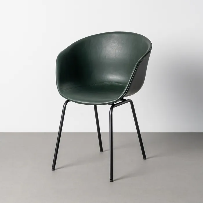 Scaune Dining - Set 2 scaune verzi cu brațe și piele ecologică