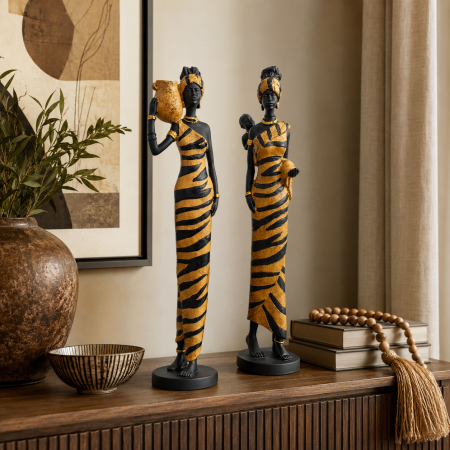 Obiecte decorative - Set 2 statuete decorative africane handmade negru auriu