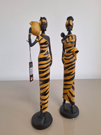 MEGA PROMOTII - Set 2 statuete Femeie Africana, auriu negru - CreativDeco.ro