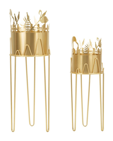 Ghivece, Suporturi flori - Set 2 suporturi ghivece flamingo metal auriu