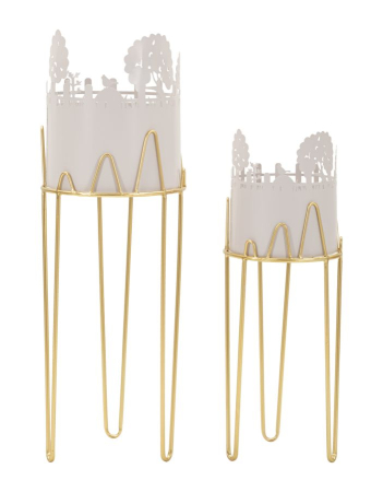 Ghivece, Suporturi flori - Set 2 suporturi ghivece metal auriu gri arbori