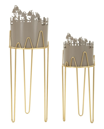 Ghivece, Suporturi flori - Set 2 suporturi ghivece gri auriu floral