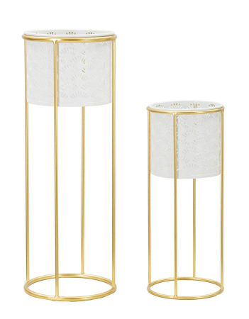 Ghivece, Suporturi flori - Set 2 suporturi flori Whity, metal, alb auriu