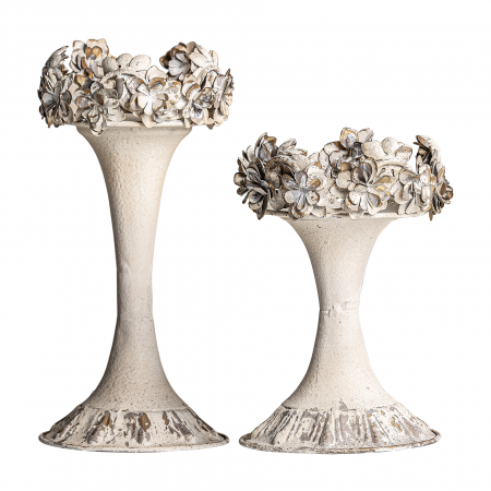 Suporturi Lumanari, Sfesnice - Set 2 suporturi lumanare provensale metal alb antic|Decoratiuni rustice