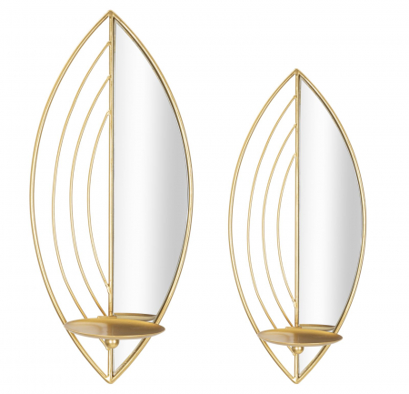 Suport lumanari perete - Aplice perete Leaf stil Glam oglinda CreativDeco