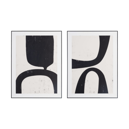 Stil de design - Set 2 tablouri abstracte alb-negru cu arce și coloane negre pe fond crem în ramă neagră din MDF