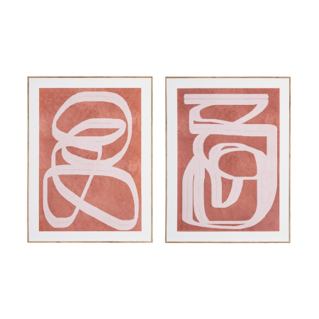 Stil de design - Set 2 tablouri abstracte cu linii albe răsucite pe fond teracota în ramă de MDF