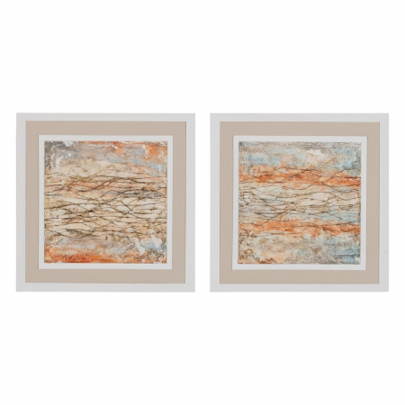 Tablouri - Set tablouri abstracte pictate portocaliu bej albastru 60x60