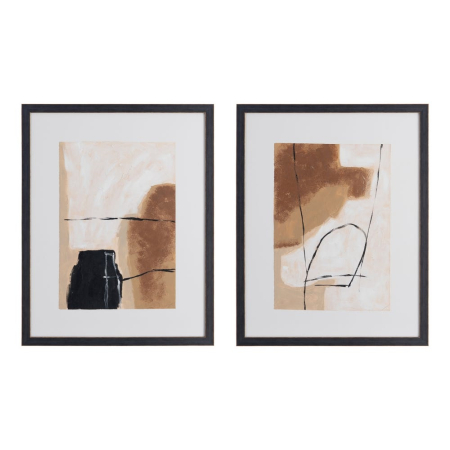 Decoratiuni perete - Set 2 tablouri abstracte pictate manual în tonuri de maro bej și negru
