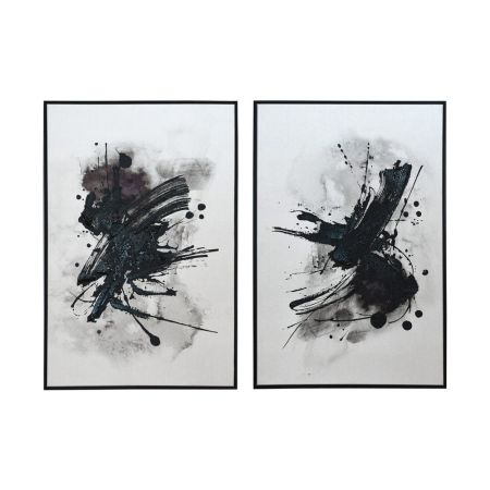 Decoratiuni perete - Pereche de tablouri abstracte cu tus negru, pensulatii expresive