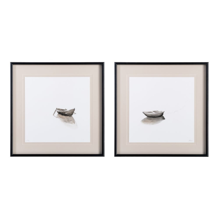 Tablouri - Set 2 tablouri cu bărci pictate manual cu ramă din lemn și sticlă