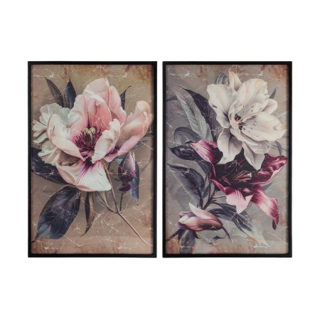 Decoratiuni perete - Set 2 tablouri flori pe fundal marmorat