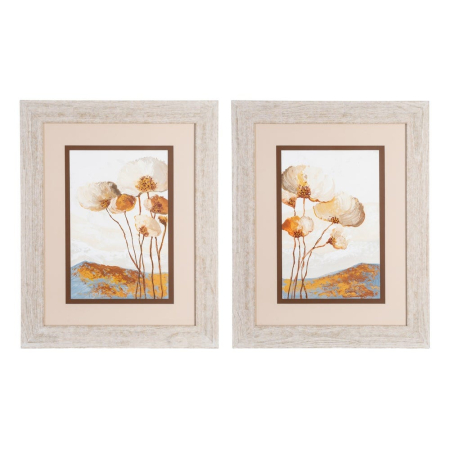 Tablouri - Set 2 tablouri cu flori pictate manual cu rama din lemn si sticla