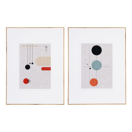 Decoratiuni perete - Set 2 tablouri decorative abstracte cu forme geometrice circulare din MDF imprimat cu rama fag