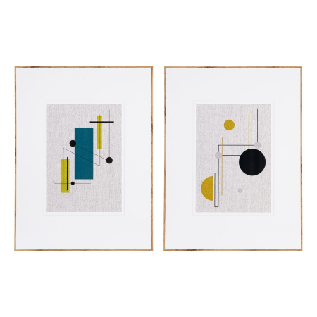 Decoratiuni perete - Set 2 tablouri decorative abstracte cu forme geometrice liniare si circulare din MDF imprimat cu rama fag