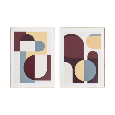 Stil de design - Set 2 tablouri geometrice cu arce și semicercuri vișinii galbene și gri-albastre în ramă de MDF