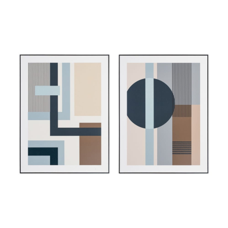 Stil de design - Set 2 tablouri geometrice cu blocuri gri-albastru și bleumarin și un cerc în ramă neagră