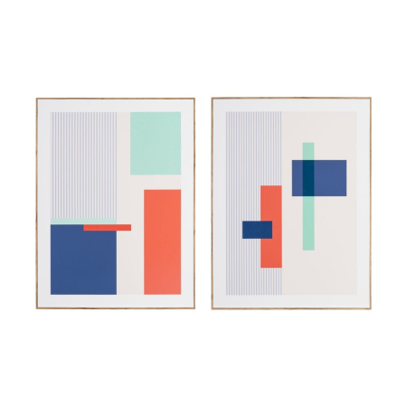 Stil de design - Set 2 tablouri geometrice cu dreptunghiuri verde mentă și coral în ramă de MDF