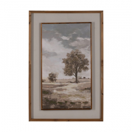 Tablouri - Set tablouri abstracte pictate manual cu ramă lemn natural 60x90 cm