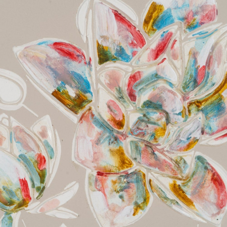 Set 2 tablouri pictate manual boho – chipuri feminine cu flori colorate pe fundal crem [4]