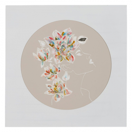 Set 2 tablouri pictate manual boho – chipuri feminine cu flori colorate pe fundal crem [1]